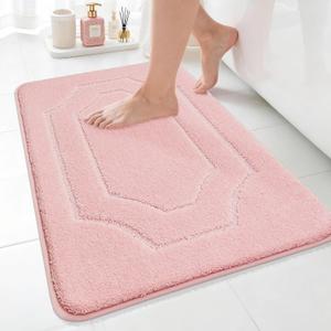 BEQHAUSE Bathroom Rugs Nonslip Bath Mat Soft & Absorbent Shaggy Bathroom Mats for Bathrooms Machine Washable Bath Rug for Shower Sink and Bathtub, Pink, 20"x32"