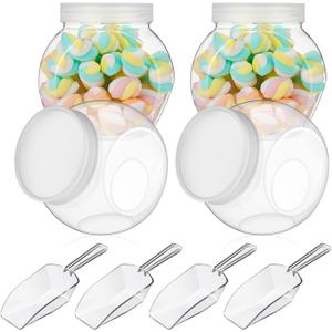 Umigy 4 Sets Clear Plastic Candy Jars with Lids and Scoops, 42 oz Clear Cookie Jars for Candy Pantry Buffet Kitchen Home Party Wedding Airtight Storage Containers Organize Sugar Tea Coffee Snacks