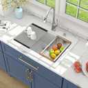 Lordear 30 Granite Composite Kitchen Sink Drop In Workstation 30X22 Inch Quartz White Kitchen Sink Single Bowl Kitchen Sinks with Accessories