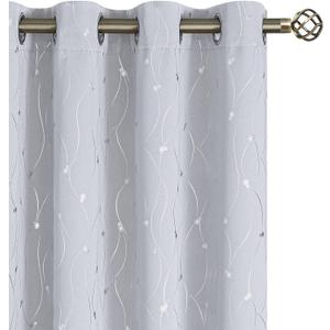 BGment White Curtains 54 Inch Length 2 Panels Set Grommet Thermal Insulated Room Darkening Window Curtains with Wave Line and Dots Printed for Bedroom, 52 x 54 Inch, Greyish White