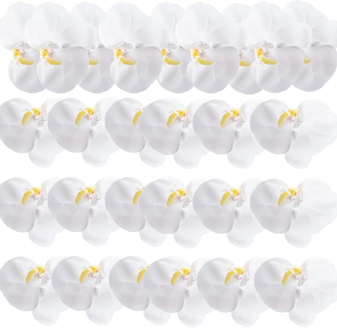 HinyoCo 24 Pcs Orchid Decorations Real Touch PU Artificial Flowers Orchid Heads Fake Phalaenopsis Flower Heads for DIY Craft Home Wedding Decoration