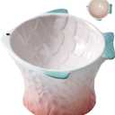 Raised Tilted Ceramic Cat Food Bowl,Cute Pink Fish Shape Elevated Slanted Shallow Angled Cat Dish,Personalized Pet Feeder for Kitty Dry Wet Treats Feeding,Ergonomic Anti Vomiting Whisker Fatigue