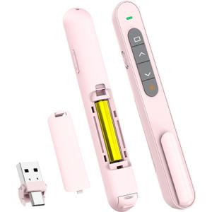 QUI Presentation Clicker for PowerPoint, RF 2.4GHz USB C Wireless Presenter Remote with Volume Control, PowerPoint Clicker Slide Advancer for Mac, Windows, Laptop, Keynote (Pink)
