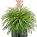 Velener 36 Inch Artificial Boston Fern Large Hanging Plant, Fake Fern Plants Bush Indoor for Home Decor, Faux Plants Outdoor, Garden, Office, Garden Decoration(Green)