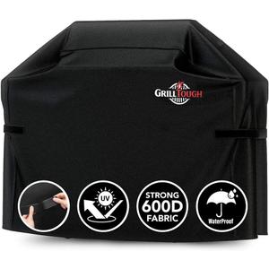 GrillTough Heavy Duty BBQ Grill Cover for Outdoor Grill, 58 Inch Waterproof, Weather Resistant, UV & Fade Resistant with Adjustable Straps Gas Grill Cover for Weber, Genesis, Charbroil, etc. Black