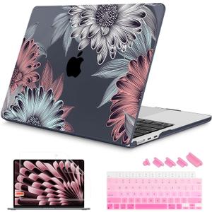 Mektron Designed for 2025/2024/2023 MacBook Air 15 INCH M4 A3241 /M3 A3114 /M2 A2941 Case, Printed Plastic Hard Shell Cover with 15.3" Liquid Retina Display Touch ID, Blooming Chrysanthemums