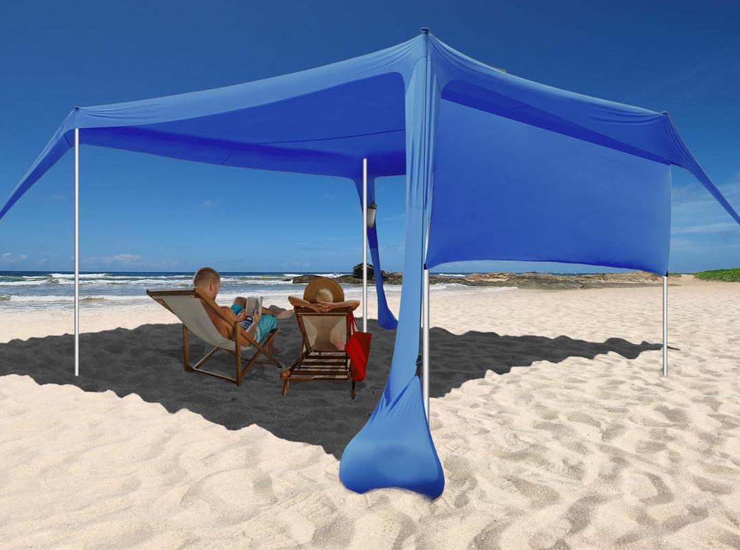 Beach Canopy Tent Shade with Sidewalls 10x10FT, 6.6FT Tall, UPF50+ Sun Shelter, Windproof & Water Resistant, Includes Guylines Sand Shovel Stability Poles, Easy Up for Beach Outdoor Camping Backyard (Royal Blue)