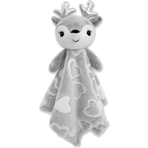 June Garden Cozy Dream Fleece Baby Security Blanket - Infants Nursery Bed Blankets - 15 x 15 inches Lovey - Stuffed Deer Animal Plush - Grey