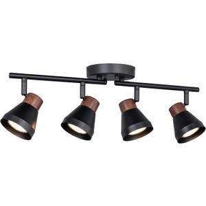 4 Light Modern Track Lighting Kit Black and Faux Wood Finish, Flexibly Adjustable Arm with Multi-Directional Ceiling Spotlight for Kitchen, Bedroom, Living Room,Ding Room Gu10 Not Included