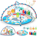 Baby Tummy Time Mat, Baby Gyms Playmats Activity Mat with 4 Toys and Mirror, Piano Keys with 40 Music, Multi-Functional Sensory Development Activity Gym for Infants and Toddlers 3 to 18 Month(Blue)
