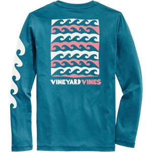 Vineyard Vines Men's Abstract Waves Long-Sleeve Dunes Tee (Mallard Blue Heather)