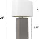 Lexington 21" 2-Pack Leather Base Modern Home Décor Bedside Table Lamp Set for Living Room, Bedroom, Entryway, Foyer, or Office with White Rectangular Fabric Shade (Gray)