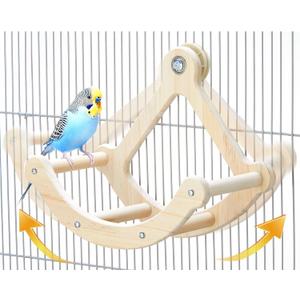 Bird Perch Toy, Interactive Rocking Parakeet Toys and Perches, Wooden Exercise Wheel Cockatiel Toys, Intelligence Puzzle Birds Enrichment Toy for Parrot, Bird Cage Accessories Perch for Budgies Conure