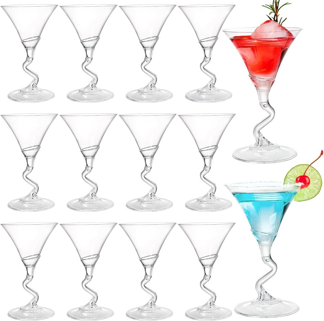 Youeon 18 Pack 5 Oz Plastic Martini Glasses with Twisted Stem, Shatterproof Cocktail Glass, Lightweight Wine Glasses Set for Cocktail Party, Poolside, Birthday, Bar