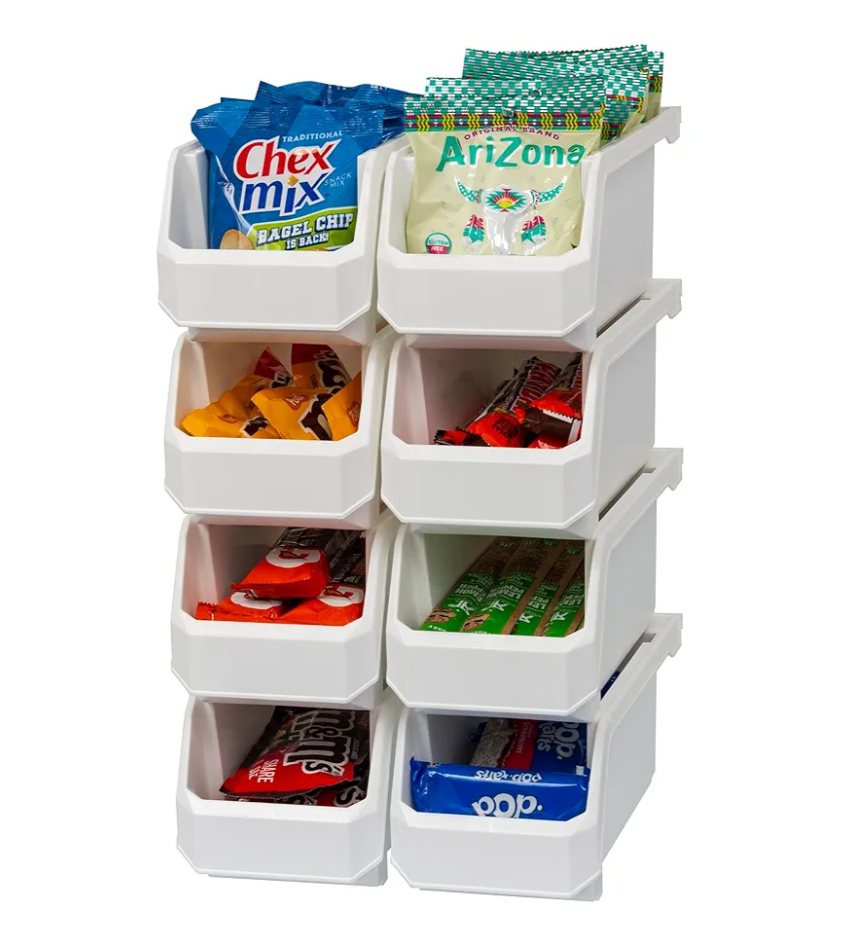 Plastic Containers for Organizing and Storage Bins for Closet, Kitchen, Office, Garage or Pantry Organization, Stackable Bins, Medium (11" x 5" x 5.5"), 8-Pack, White