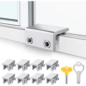 ZRFCXE Window Locks,8 Pack Sliding Window Locks with Key for Vertical & Horizontal Sliding Windows Doors,Easv to Install,Adjustable Security Window Lock for Patio Bedroom Home and Office (Silver)