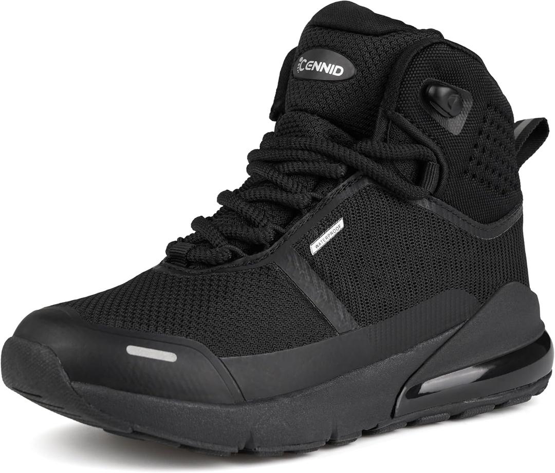 Kids Waterproof Sneakers for Boys Girls Walking Running Tennis Lightweight Sport Shoes (10 Toddler, Black Ankle High)