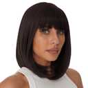 Onpep Bob Wig with Bangs Darkest Brown Short Straight Wigs for Women Shoulder Length Heat Resistant Synthetic Natural Color Wigs