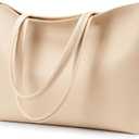 KALIDI Tote Bag Zipper Shoulder Bag Faux Leather Purses Satchel for Women Large Casual Handbag Work Dating College, Beige