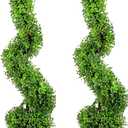 Admired By Nature 36" Artificial Boxwood Spiral Topiary Tree in Plastic Plant Pot - For Home Decor, Indoor, Outdoor, Crafts, Offices - Set of 2, Green