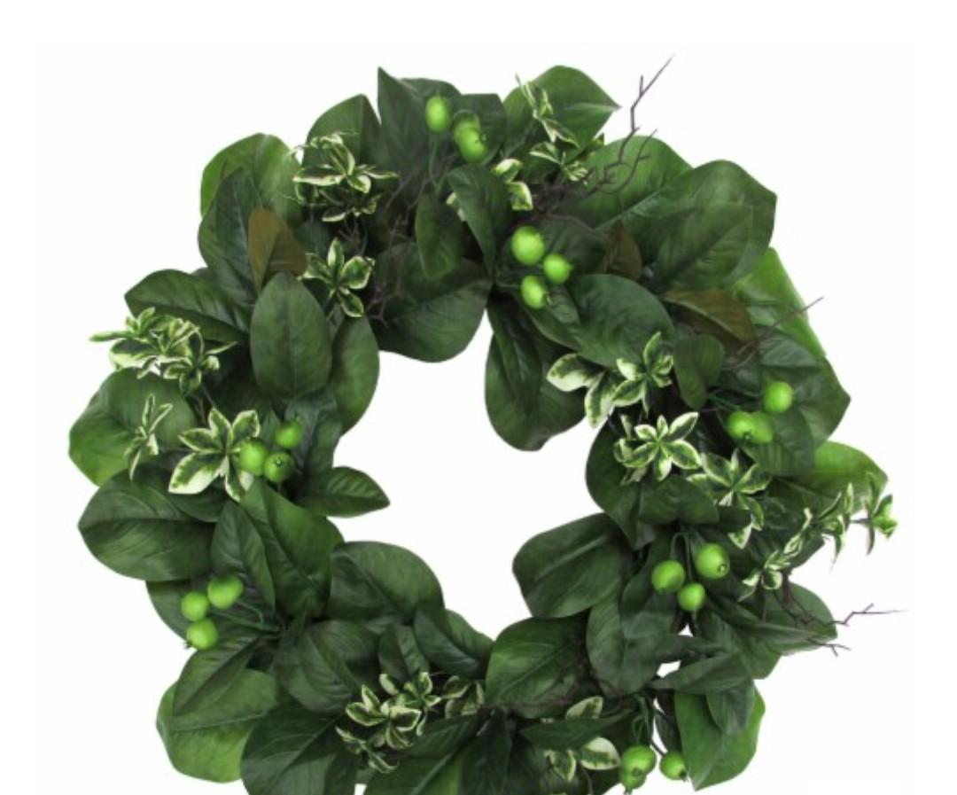 24 inch magnolia leaves and berry grapevine wreath