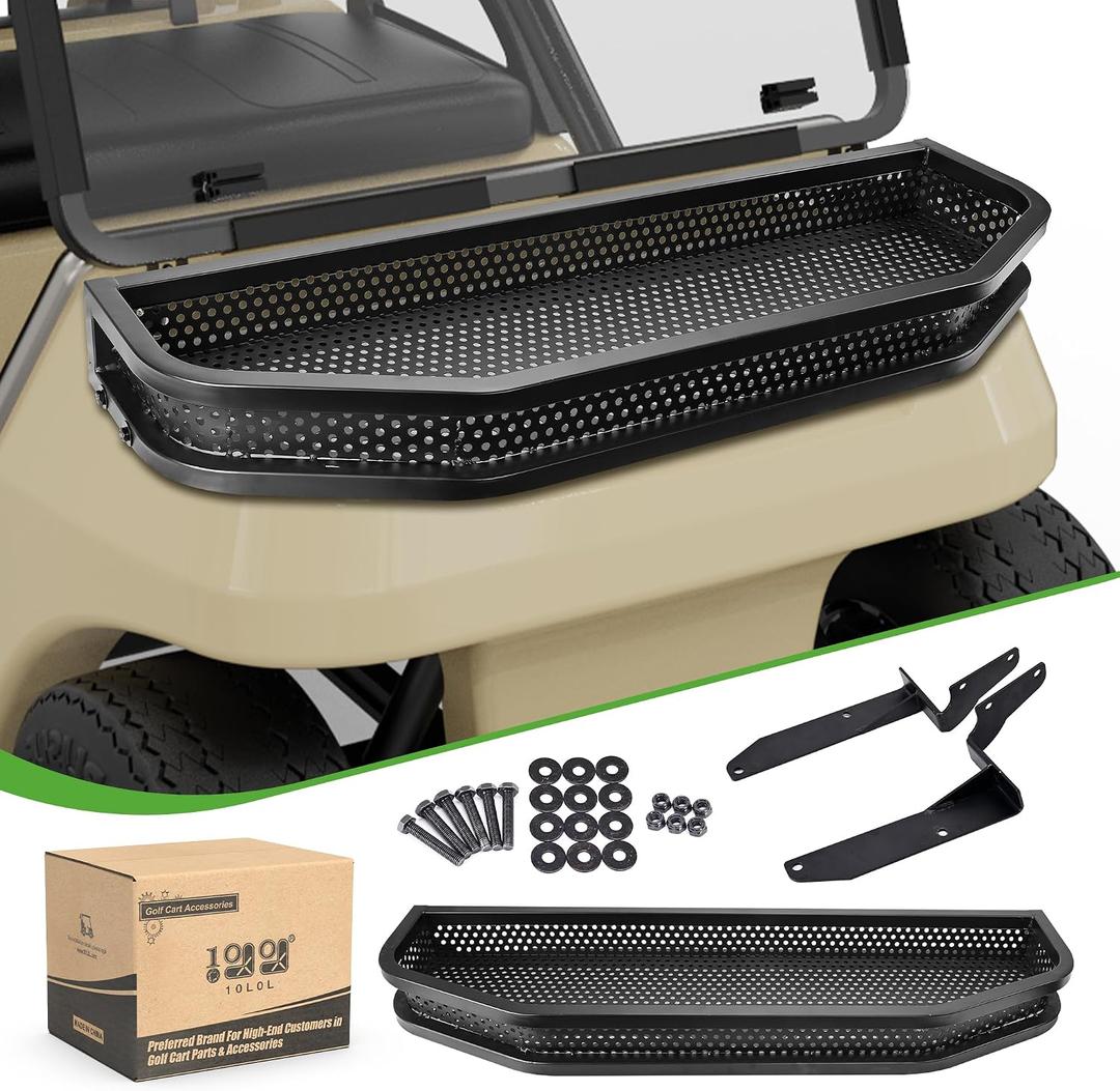 10L0L Golf Cart Club Car DS/Precedent Front Cargo Basket Clay Outer Utility with Mounting Brakets for Gas & Electric Golf Carts, Heavy-Duty Steel Drop Mesh Storage Rack