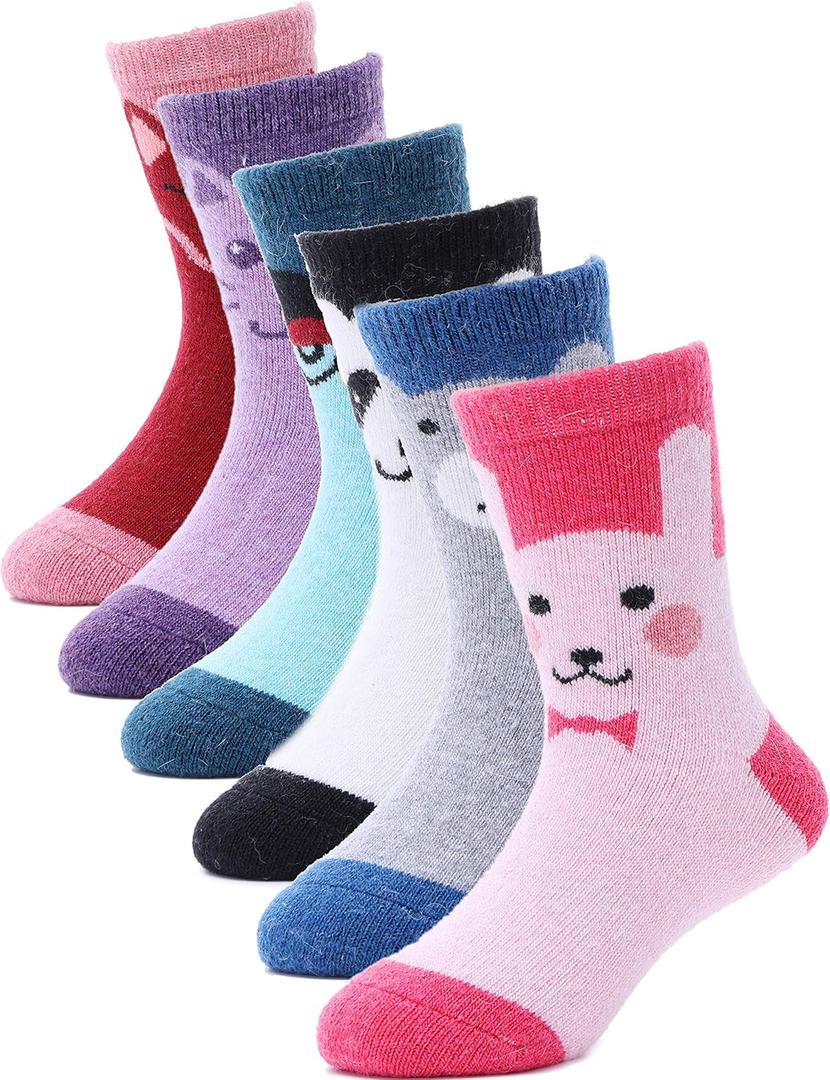 ANTSANG Kids Merino Wool Hiking Socks for Toddlers Boys Girls Warm Thick Thermal Crew Boot Heavy Cozy Gift Socks 6 Pairs (8-12 Years)