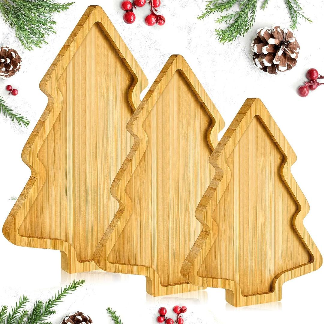 Patelai 3 Pieces Christmas Tree Charcuterie Boards Christmas Cutting Boards Christmas Wooden Serving Tray Kitchen Plates Dishes for Snacks Cookies