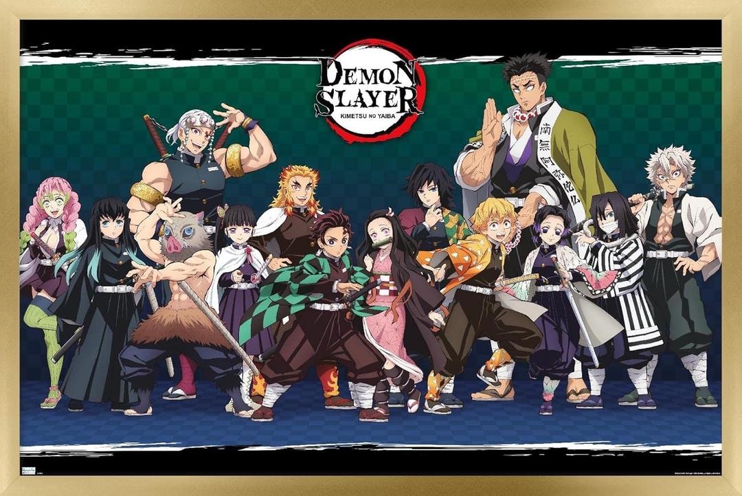 Trends International Demon Slayer - Lineup Wall Poster, 14.725" x 22.375", Gold Framed Version