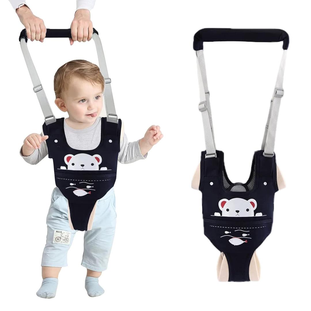 Baby Walking Harness Handheld Baby Walker Assistant Belt Adjustable Toddler Infant Harnesses Standing Up Walking Learning Helper with Detachable Crotch for 9-24 Month Old (Dark Blue)