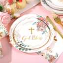 175 PCS Baptism Plates and Napkins Party Supplies - Baptism Decorations for Girls - God Bless Disposable Paper Plates First Communion Plate for Christening Baby Shower Party Decorations