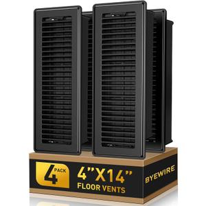 Floor Register - Heavy Duty Steel Floor Vent Covers for Home Floor 4x14 - Adjustable & Walkable HVAC Floor Vents 4x14 with Smooth Edges - Rust-Resistant Air Vent Cover - 4 Pack (Black)