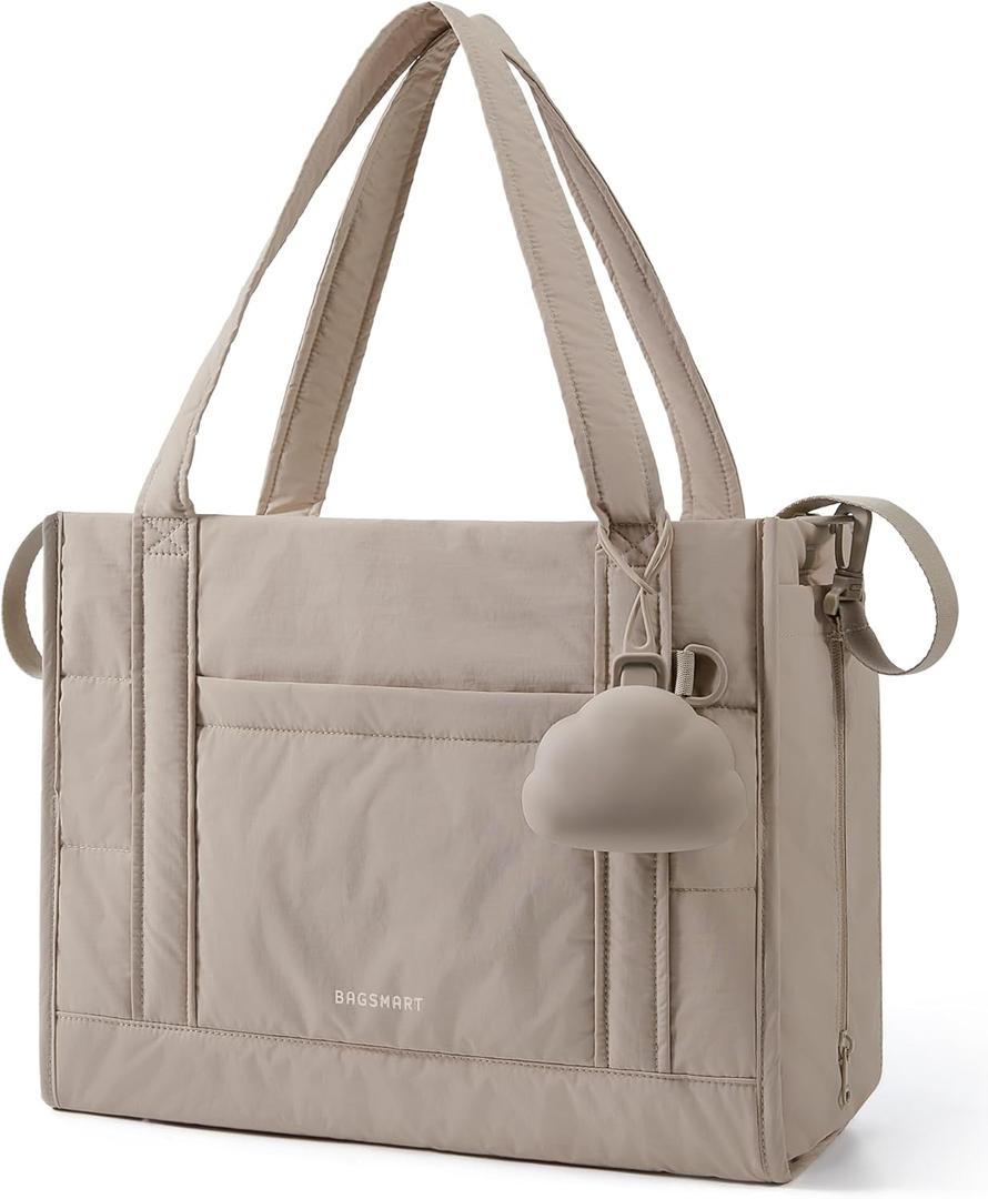 BAGSMART Diaper Bag Tote Puffer, Hospital Bag for Labor Delivery with Pacifier Case, Lightweight Baby Bag for Travel, Work | Multifunctional, Insulated Pockets, Water Resistance (Grayish Brown)