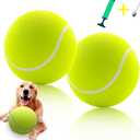 Giant 9.5" Dog Tennis Ball, 2 Pack Oversize Interactive Puzzle Toy with 1*Ball Pump + 1*Needle for Small, Medium, Large Dogs (2 Pack Yellow with Pump)