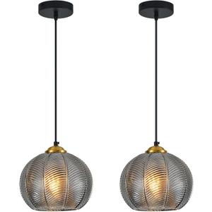 Smoke Gray Glass Pendant Lights Kitchen Island 2 Pack 7.48 in Hand Blown Glass Globe Pendant Light Fixtures Modern Pendant Lighting for Kitchen Island Bedroom Dining Room