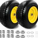 2Pcs 16×6.50-8 Tire and Wheel with 1 Inch Axle, Fits 3/4" Bearing & 1" Bushing, 3-5" Offset Hub, Flat Free 16x6.5-8 Lawn Mower Tire For Lawn & Garden Riding Tractors Front Assembly Replacement, 550lbs