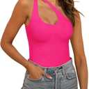 REORIA Butsmooth Women's Trendy Sexy Plunge One Shoulder Sleeveless V Backless Going Out Tank Bodysuits Tops (Pink, M)
