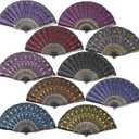QIRMIZI 10 PACK Fabric Folding Handheld Fans, Perfect for Weddings, Parties, and Dancing,Mixed