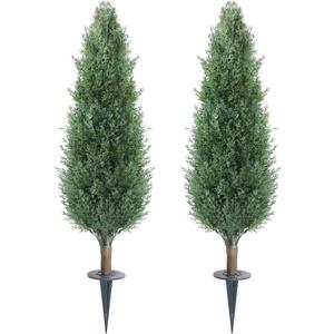 3FT Artificial Cedar Topiary Trees with Ground Spike, Outdoors Fake Cypress Shrubs Trees Set of 2 Faux Boxwood Topiaries Bushes Evergreen Plants for Home Front Porch Decor (36 Inch)