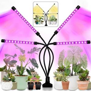 Grow Lights for Indoor Plants,80 LED Plant Lights with Full Spectrum & Red Blue Spectrum, 10 Dimmable Level, 3/9/12H Timer,3 Switch Modes, Adjustable Gooseneck,4 Heads Clip-On