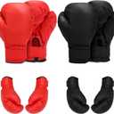 2 Pairs Boxing Gloves for Beginners & Kids, Boxing Training Gloves Suitable for Men & Women, Lightweight Shockproof Gloves for Training & Practice (Black+Red)