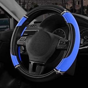 Road Comforts Leather Steering Wheel Cover - Made with PVC Leather - Anti-Slip, Universal Fit 14 1/2 inches to 15 inches - Dark Blue