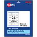 Avery Matte White Rectangle Labels, Sure Feed Technology, 1" x 2", 600 Matte White Printable Labels