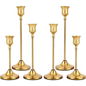Set of 6 Gold Metal Taper Candlestick Holders Vintage Brass Home Decor for Dining Table Fireplace Mantel Wedding Christmas Thanksgiving Party Housewarming Gift with Exquisite Packaging
