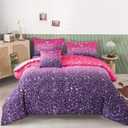 RYNGHIPY 6Pcs Full Gradient Pink Purple Glitter Comforter Sets for Teens Girls Kids, Colorful Rainbow Glitter Themed Bedding Set