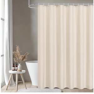 Waterproof Fabric Shower Curtain or Liner,Linen Textured,Breathable TPU & Washable Bathroom Shower Curtain Set with 12 Plastic Hooks,Modern,52x63" Cream