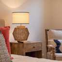 VILUXY Woven Rattan Table Lamps 2 Packs Plug-in Boho White Fabric Shade Bedside Light Farmhouse Nightstand Lamp for End Table Living Room Bedroom Entryway