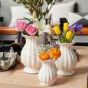 White Ceramic Vase Set of 3 Small Rustic Decorative Vases Home Decor Wavy Edge Modern Flower Vases for Farmhouse Table Centerpiece Shelf Living Room Kitchen Bedroom Bookshelf Decorations