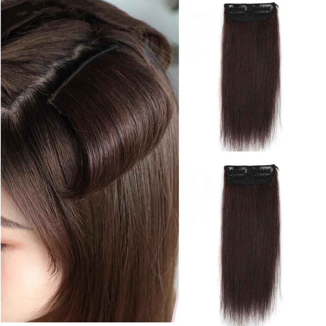 Synthetic Hair Pads Extensions Invisible Seamless Clip in Hair Extension Natural Fluffy Hairpieces Increase Hair Top Side Cover Hairpiece for Women Girls (6inch)
