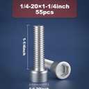 1/4-20 x 1-1/4" Socket Head Cap Screws Bolts, Allen Socket Drive, Stainless Steel 18-8 (304), Full Thread, 55 PCS